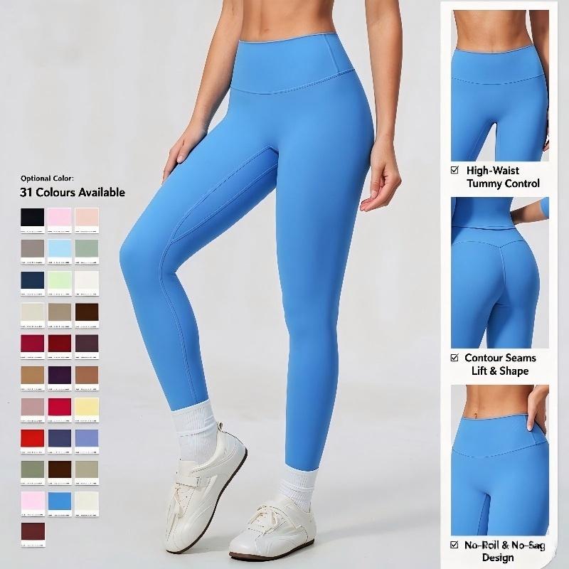 High-Waist Sculpting Leggings – Tummy-Control Yoga Pants with Contour Seams, No-Roll Waistband, 31 Colours, for Yoga, Gym & Everyday Wear