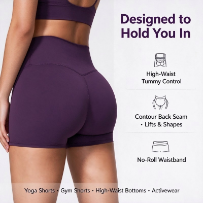 High-Waist Sculpting Sports Shorts – No Front Seam, Contour Back Seam, Fitted Yoga & Gym Shorts, 26 Colours, for Workout & Everyday Wear