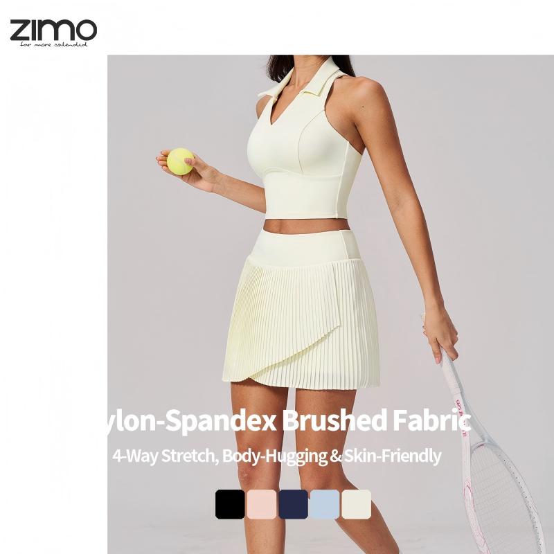 Collared Halter Tennis Set – Built-in Bra Crop Top & Pleated Anti-Chafe Skort with Pockets for Pickleball, Badminton & Yoga
